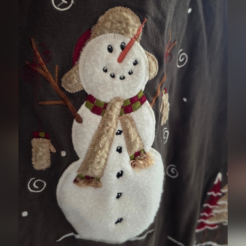 Festive Snowman Long Sleeve Tee - Brown - Picture 2 of 5